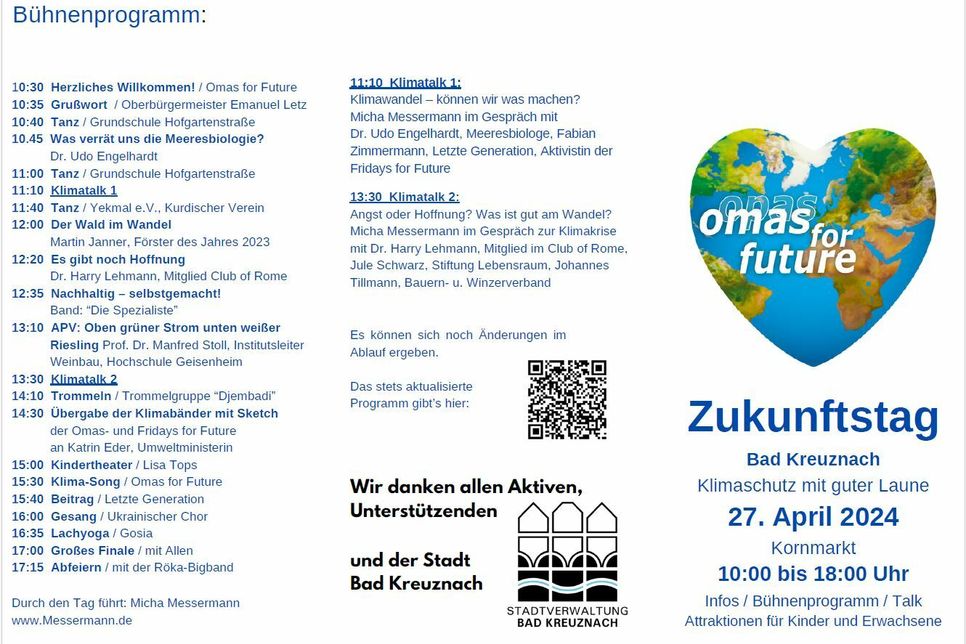 Das Programm zum "Zukunfsttag" am Samstag, 27. April, auf dem Kornmarkt in Bad Kreuznach.