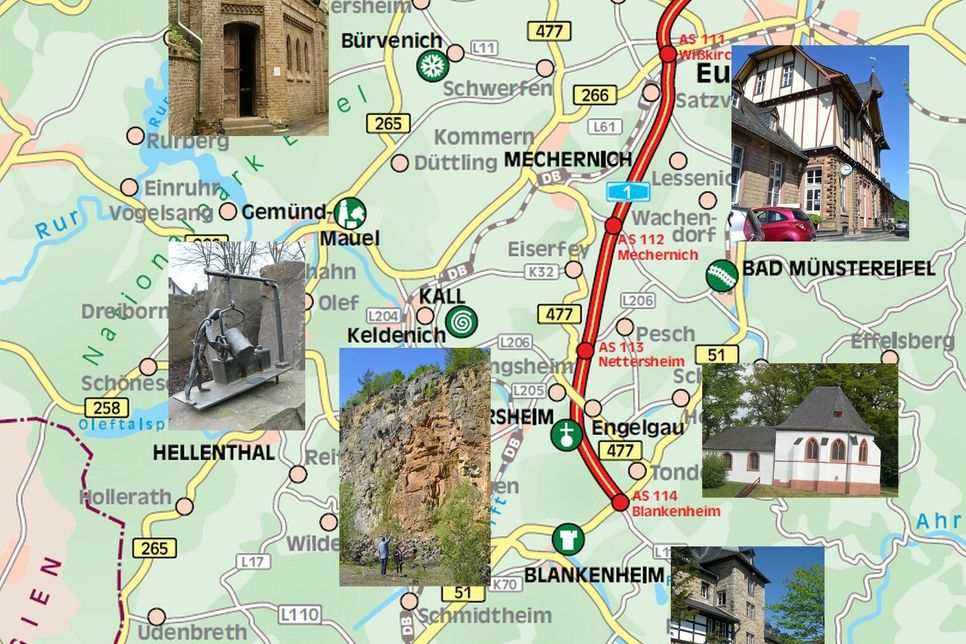 Alle Stationen der Archäologietour Nordeifel auf einen Blick und auf einer Karte.