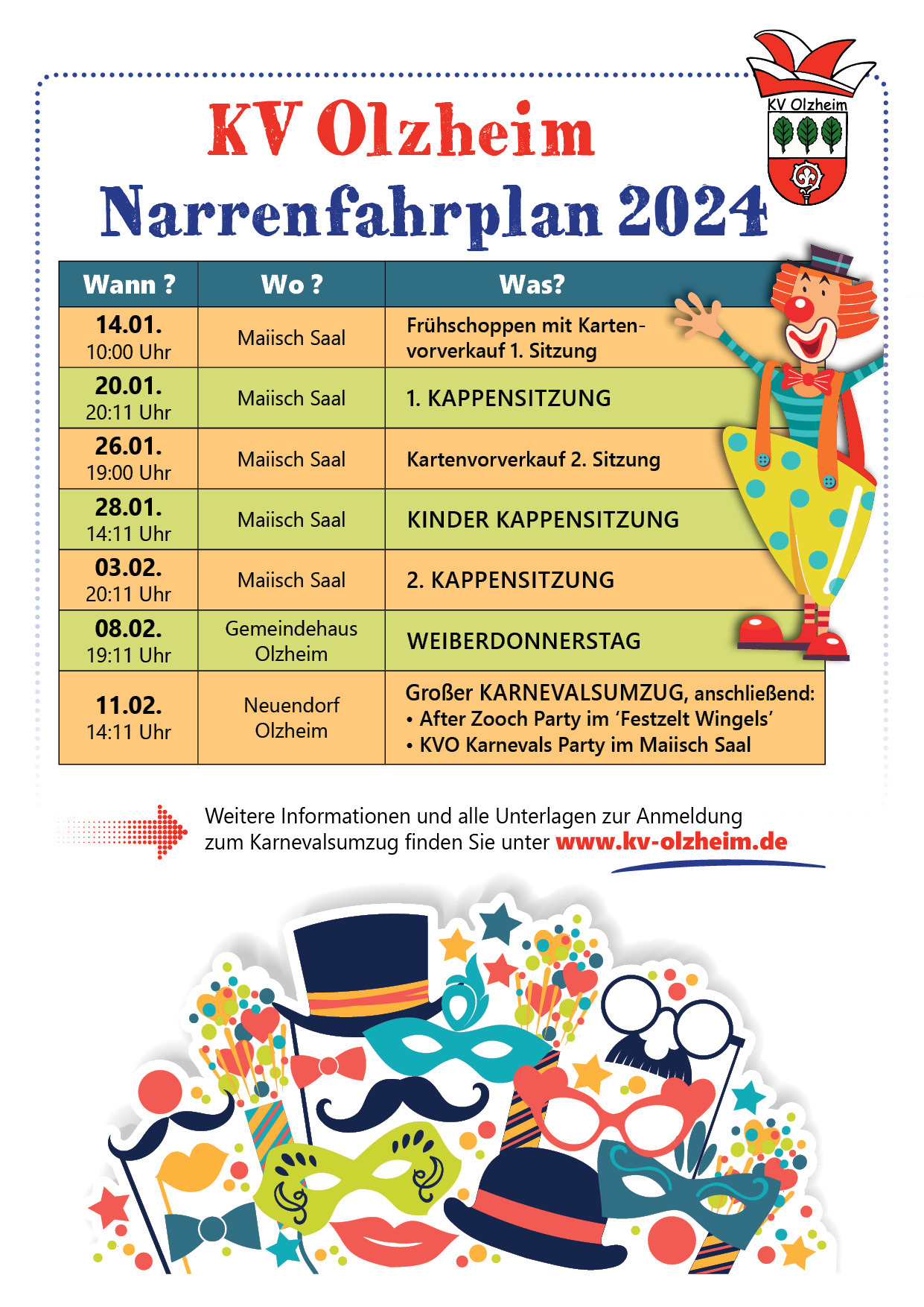 Einen abwechslungsreichen Narrenfahrplan präsentiert der KV Olzheim.