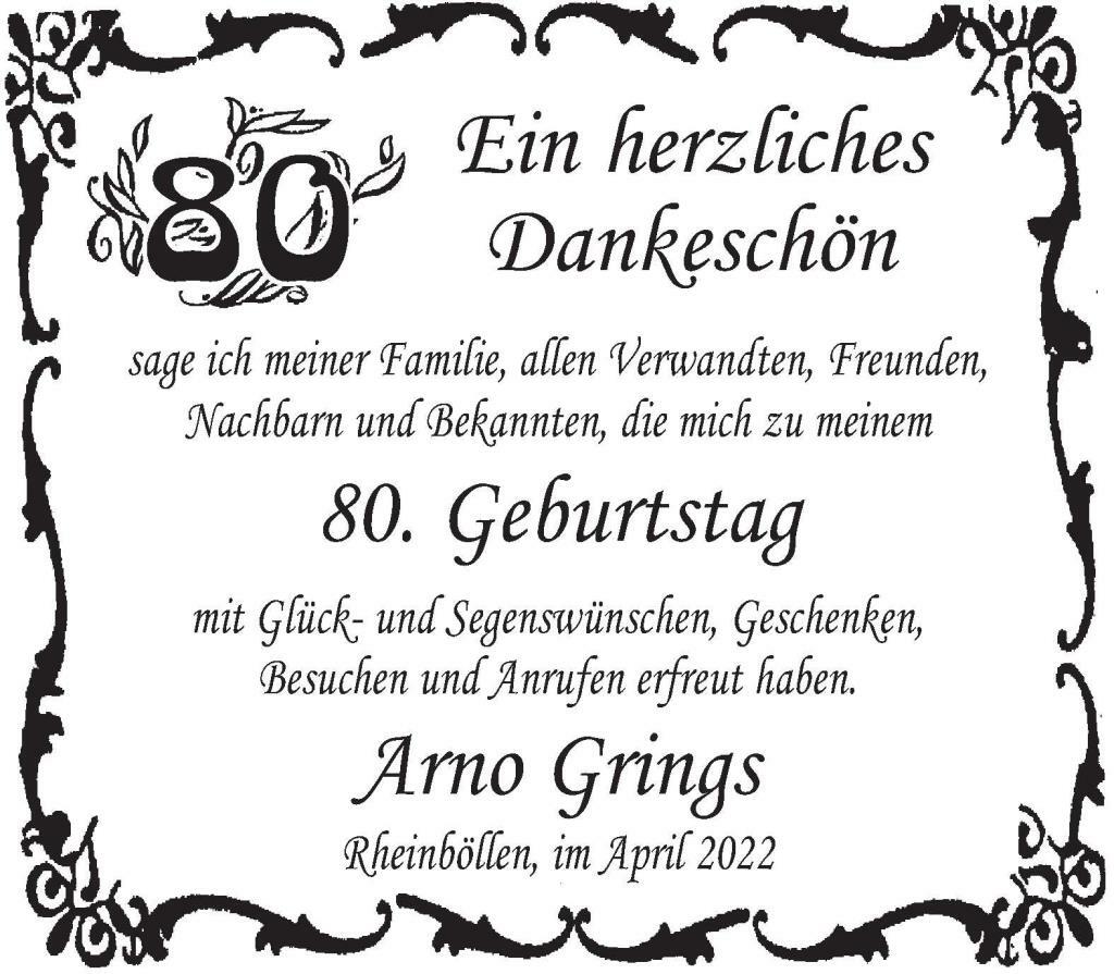 Arno Grings 80. Geburtstag