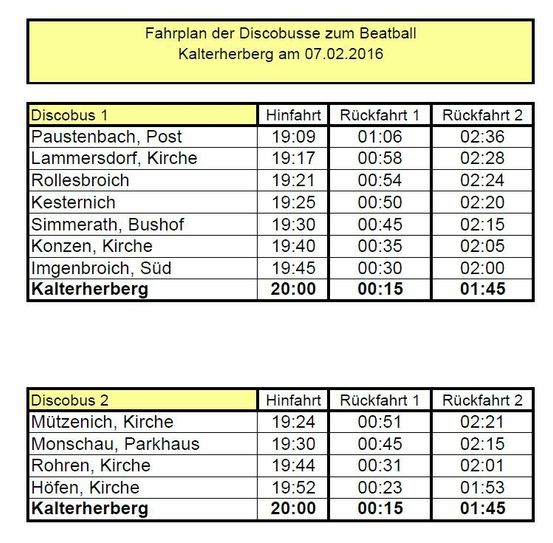 Auch an Tulpensonntag sind die Discobusse unterwegs - dann zur Karnevalsfete nach Kalterherberg.