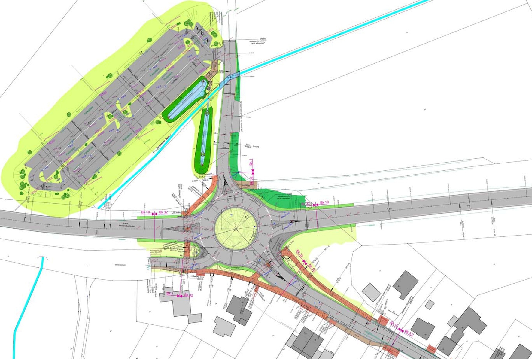An der B477/Abzweig Breitenbenden entsteht ein großer Kreisverkehr mit fünf Straßenästen, unter anderem zu einem neuen Pendlerparkplatz mit 133 Stellplätzen. Grafik: MR Ingenieurgesellschaft/pp/Agentur ProfiPress