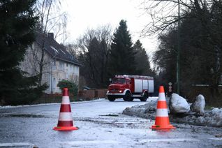 Auf der Hahner Straße liegt ein Baum.