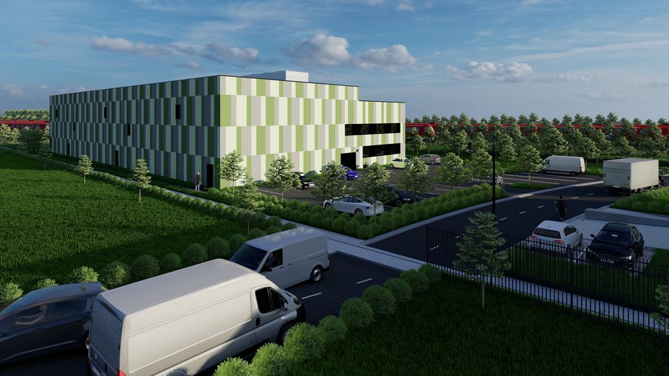 Visualisierung des neuen Theater-Probenzentrums im Energie- und Technikpark