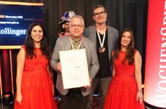 Alex Rollinger mit Wochenspiegel-Chefredakteur Robert Syska und Prinzenempfangs-Assistentinnen Jasmin und Janina