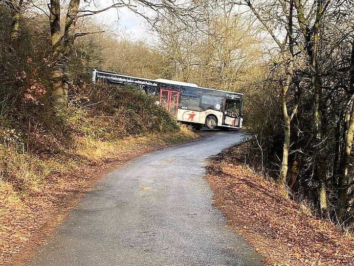 Der festgefahrene Bus auf dem landwirtschaftlichen Weg. Foto: Andrea Seifert