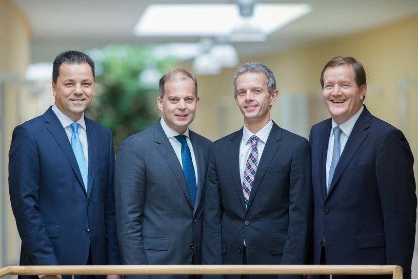 Die Geschäftsführung von "Griesson - de Beukelaer" (von links): Roland Haffke (Kaufmännischer Geschäftsführer), Christoph Osegowitsch (Geschäftsführer Produktion & Technik), Andreas Nickenig (Geschäftsführer Vertrieb & Marketing) und Andreas Land (Vorsitzender der Geschäftsführung).