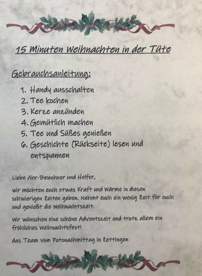 Mit der Aktion "15 Minuten Weihnachten in der Tüte" wollen die Zettinger etwas Festtagsfreude verschenken.