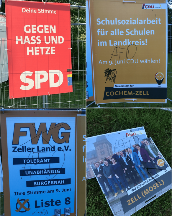 Das SPD-Plakat musste auf dem Barl bereits zweimal ausgetauscht werden. Die Plakate der CDU und FWG sind beschmiert und/oder zerstört.