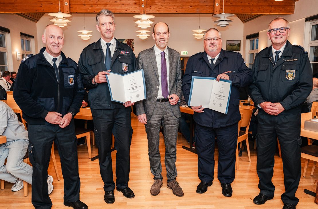 Stefan Bohnenberger (r.) verabschiedet sich als BKI. Seine Aufgaben teilen sich nun Christian Albrecht (l.), Andreas Roth (2.v.l.) und Peter Link (2.v.r.).