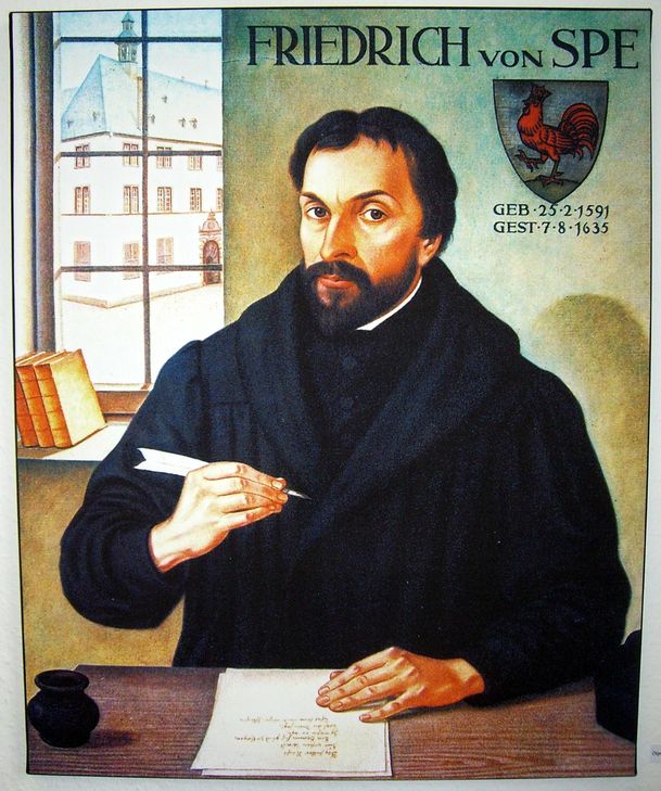Martin Mendgen: Friedrich Spee, im Hintergrund das Trierer Jesuitenkolleg (1938, Städtisches Museum Simeonstift).