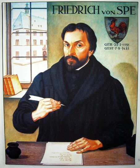 Martin Mendgen: Friedrich Spee, im Hintergrund das Trierer Jesuitenkolleg (1938, Städtisches Museum Simeonstift).