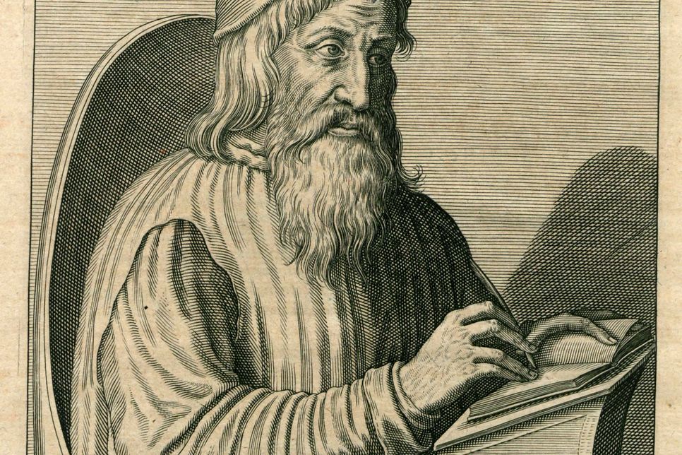 Fiktive Darstellung von Johannes Trithemius, publiziert in einer Gesamtausgabe seiner historischen Werke (1601). Foto: BPS