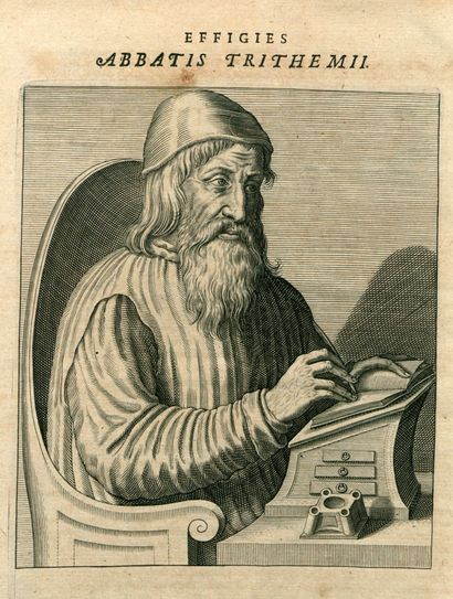 Fiktive Darstellung von Johannes Trithemius, publiziert in einer Gesamtausgabe seiner historischen Werke (1601). Foto: BPS