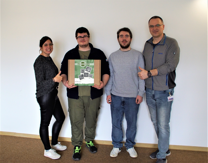 V.l.: Chiara Mele (WFG BIR mbH), Vadim Schumann (Teilnehmer ESB), Leon Kopp (Teilnehmer ESB), Michael Sierocki (ESB Jugendwerk BvB)