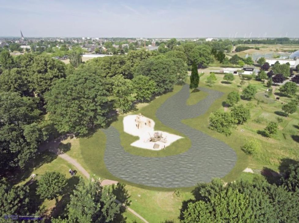 So könnte die Erft nach der Umgestaltung verlaufen. Statt einen Kilometer lang wird sich der Fluss fast zwei Kilometer durch den Erftpark schlängeln. Grafik: Erftverband