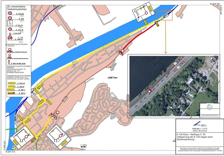 Details zur Beschilderung der Absperrungen und Umleitung können Sie der Karte entnehmen. Foto: VG Konz