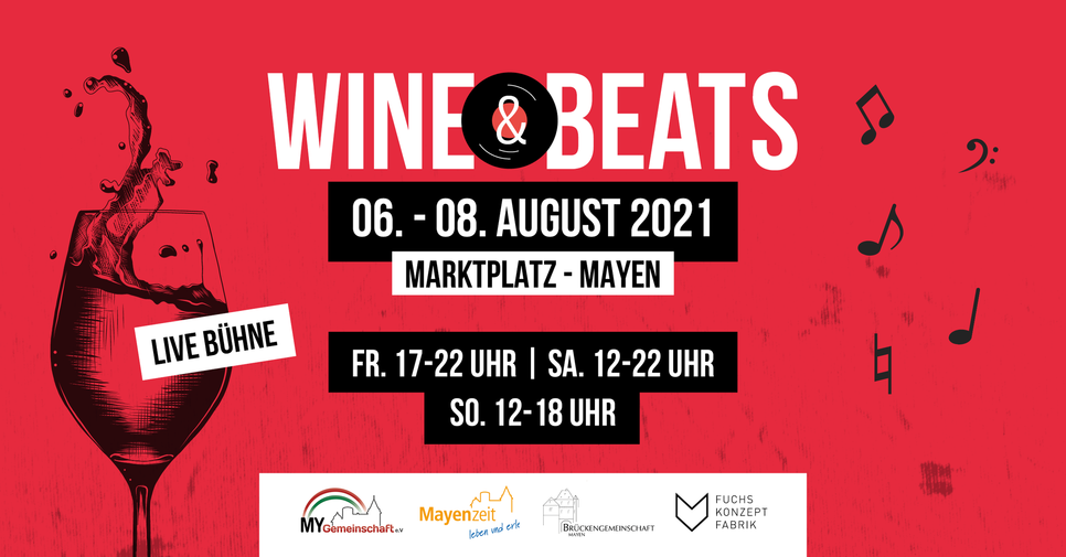 Wine & Beats findet am ersten Augustwochenende auf dem Mayener Marktplatz statt. Grafik: Fuchs-Konzeptfabrik