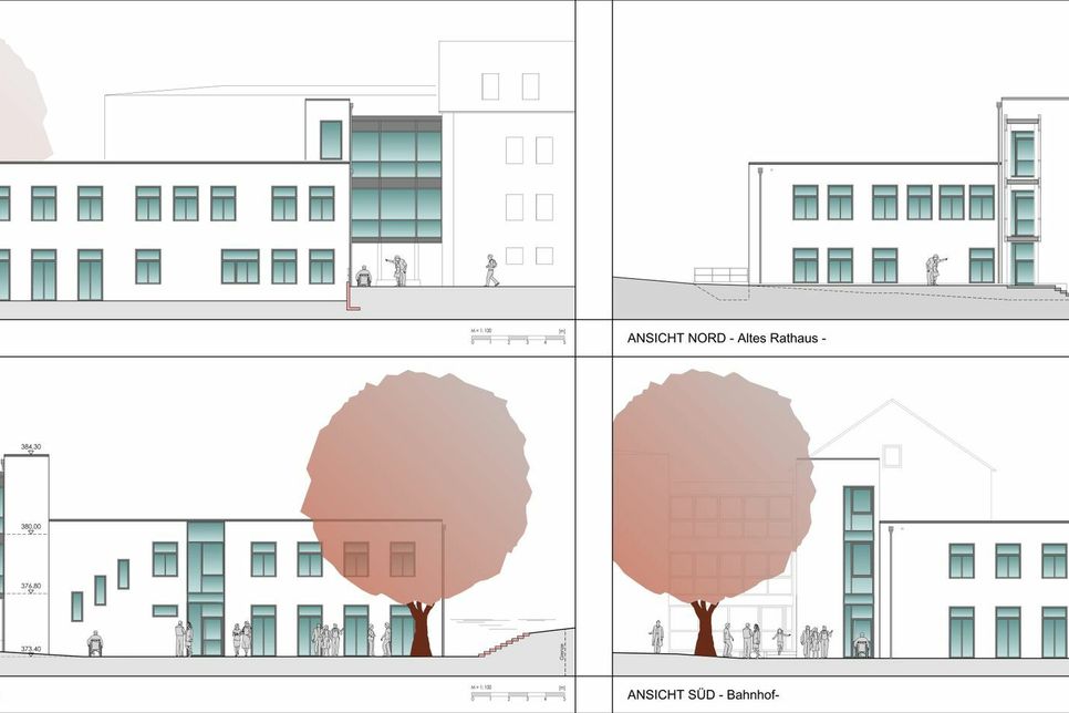 Ansichten des neuen Gebäudes. Grafiken: Planungsbüro PE Becker GmbH