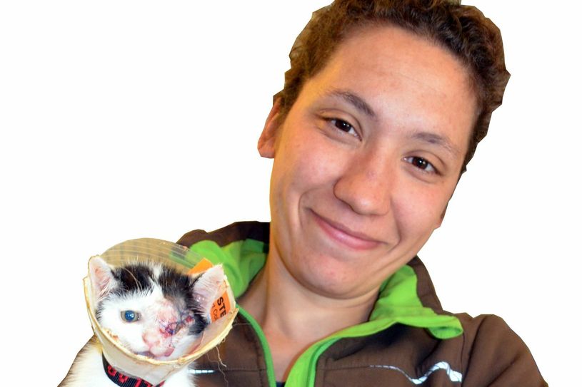 Tierheimleiterin Anna Jutz mit Kater Sailor. Foto: Pees/Montage: Neumann