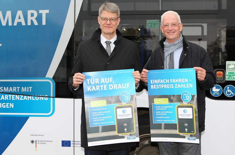 Bundesverkehrsminister Patrick Schnieder mit dem Oberbürgermeister der Stadt Trier Wolfram Leibe.