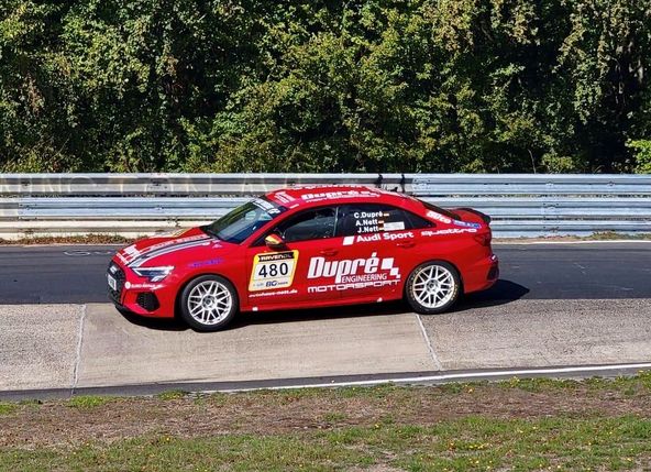 Erfolgreicher NLS-Doppelheader für Dupré Motorsport: Jürgen Nett, Achim Nett und Christoph Dupré sichern sich mit dem Audi S3 den Sieg auf der Nürburgring-Nordschleife.