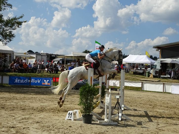 Franziska Jünger mit "Champ" bei einem der vergangenen Reitturniere auf dem Thomashof.