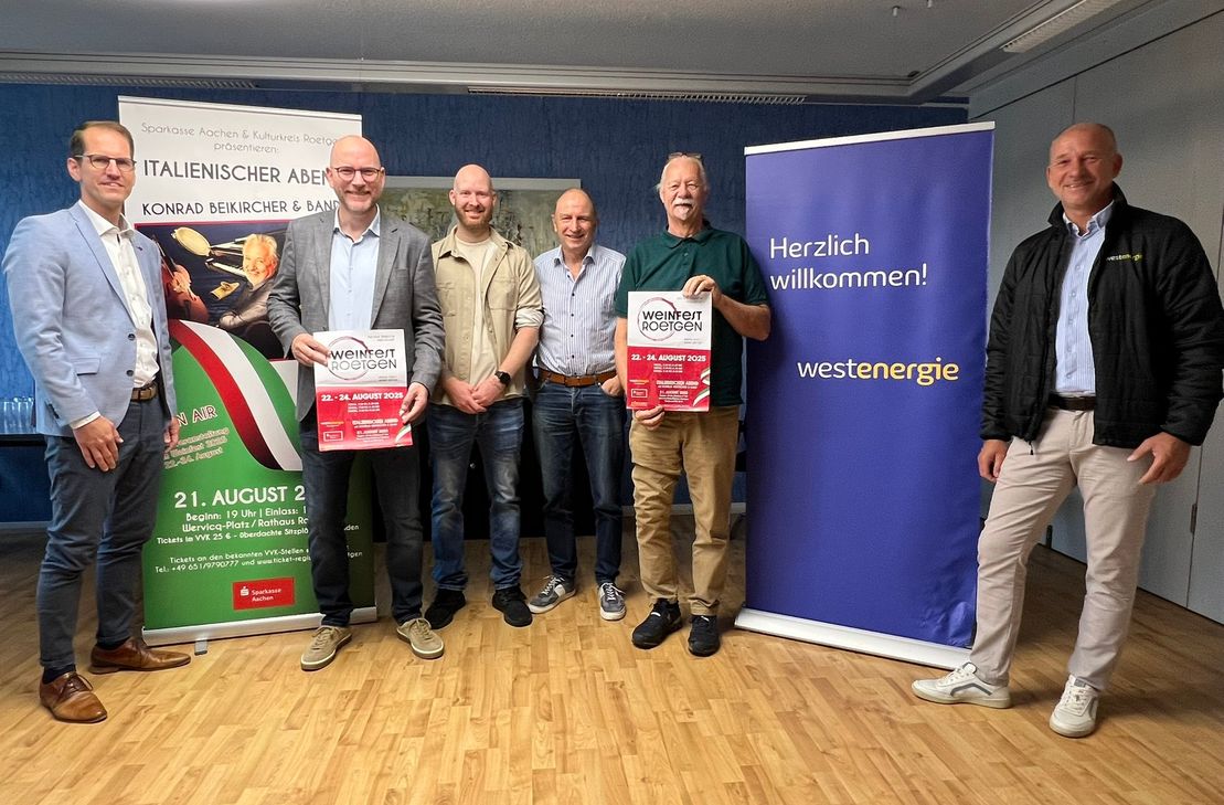 Organisatoren und Sponsoren freuen sich auf den Kultur-Sommer aus italienischem Abend, Weinfest und Music Festival auf dem Roetgener Wervicq-Platz vom 21. bis 30. August.