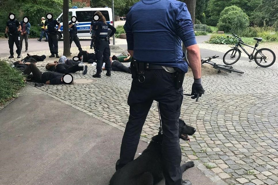 Mit einem Großaufgebot hat die Polizei im Palastgarten und im Bahnhofsviertel Personen kontrolliert. Foto: Polizei Trier