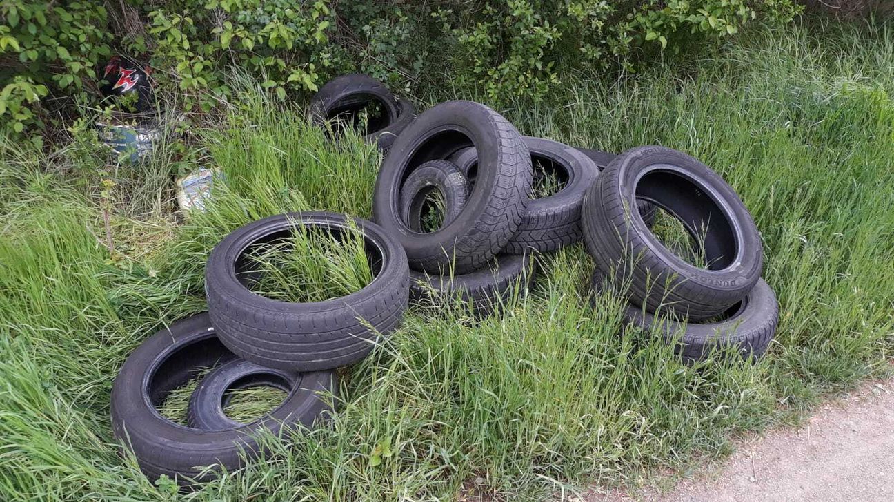 Bereits zum wiederholten Male finden Mitarbeiter des Baubetriebshofs Zülpich illegal entsorgte Altreifen. Foto: Stadt Zülpich