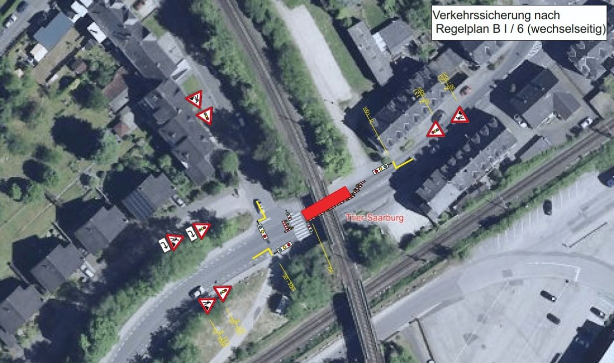 Die Grafik zeigt die Beschilderung der Absperrung. Grafik: VG Konz