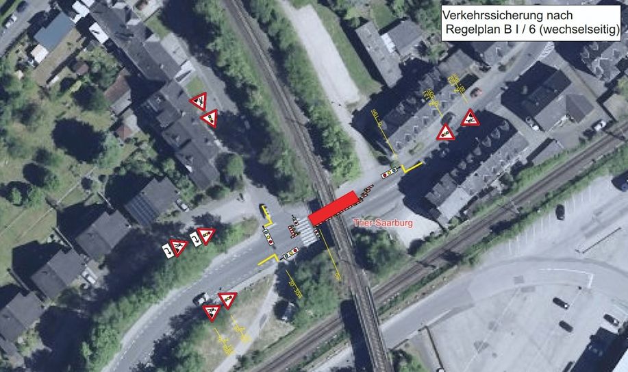 Die Grafik zeigt die Beschilderung der Absperrung. Grafik: VG Konz