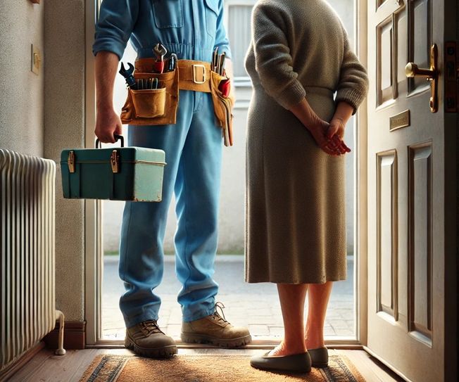 KI-generiertes Symbolbild eines Zwiegeprächs an der Haustür