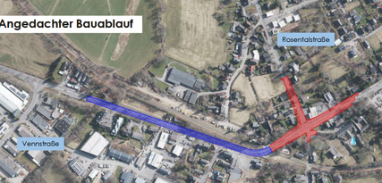 Zwischen Gewerbegebiet und Roetgen Therme wird die B258 in Roetgen umgestaltet.