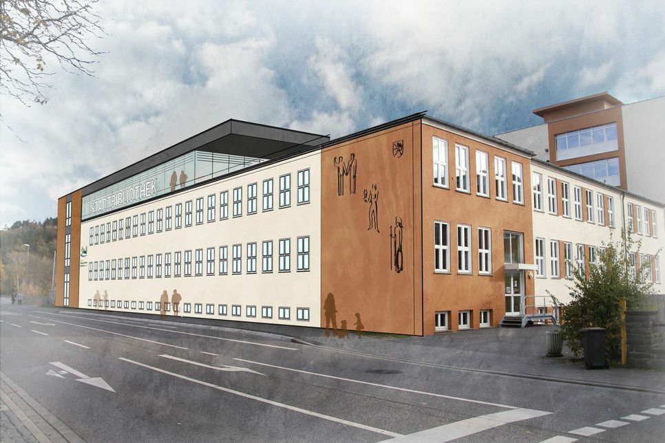 Die Stadtbibliothek Schleiden zieht auf das Dach des Johannes-Sturmius-Gymnasiums. Planungsskizze: Architekturbüro Holdenried