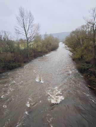 Die Nahe flußabwärts der Unglücksstelle in Höhe der Brücke nach Meddersheim