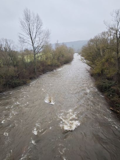 Die Nahe flußabwärts der Unglücksstelle in Höhe der Brücke nach Meddersheim