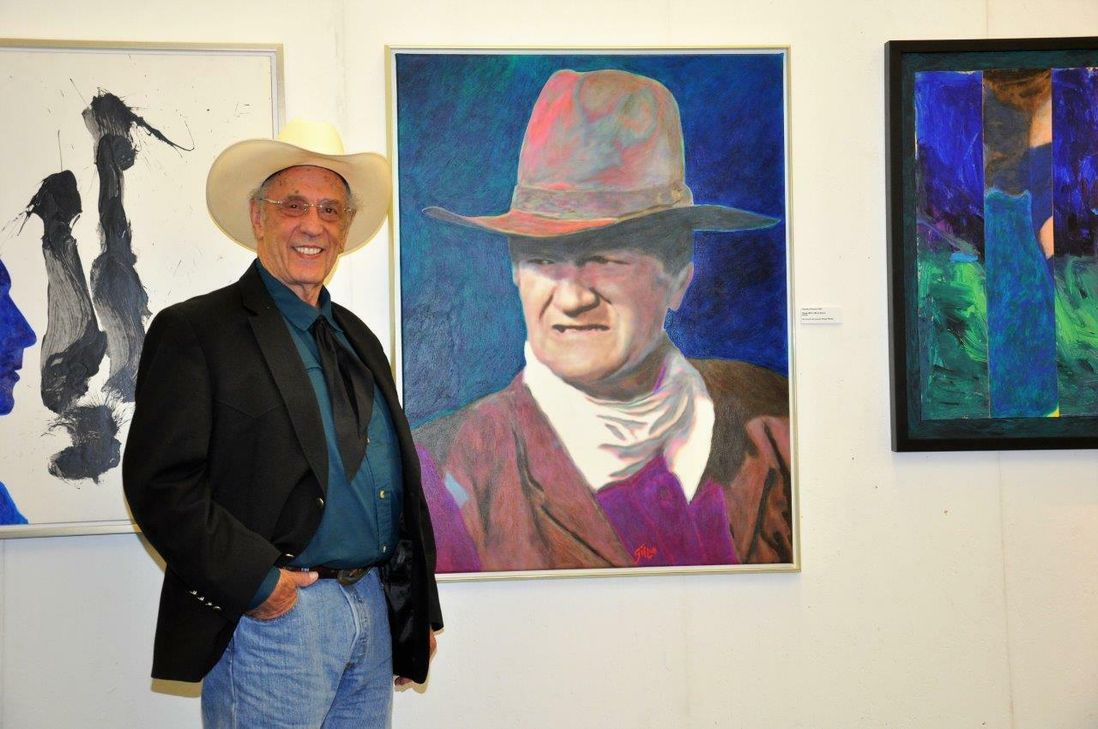 "James & John" - zwei Männer mit Hut. Zur Ausstellungseröffnung kam der Künstler persönlich und traf sich unter anderem auch mit Schülern. Einige der Bilder im Alten Bahnhof sind käuflich. Fotos S. Baumann