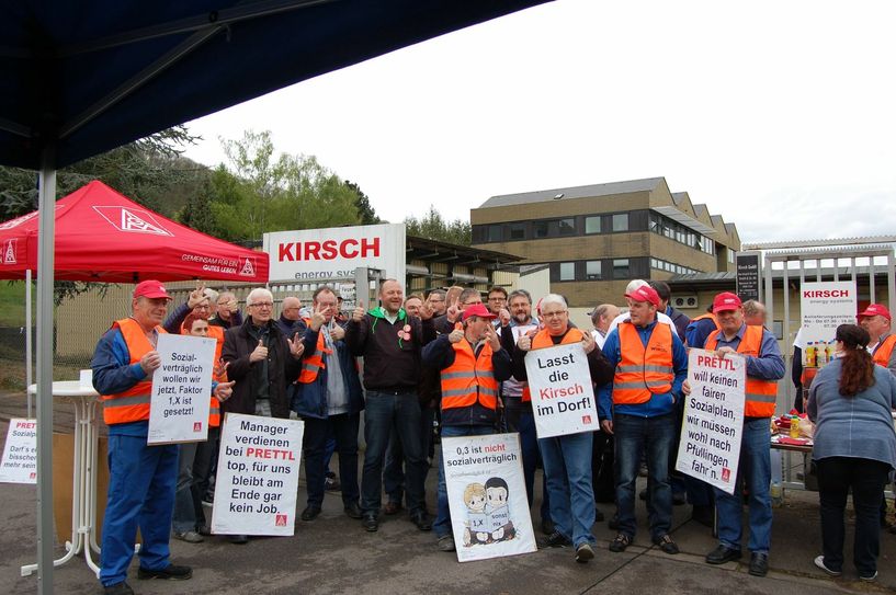 Mitarbeiter der Firma Kirsch wollen den Druck auf die Geschäftsführung noch einmal erhöhen. Foto: Schieke
