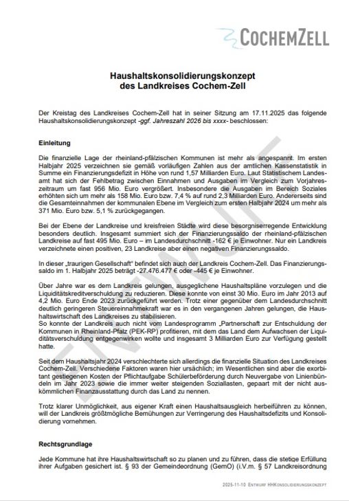 Haushaltskonsolidierungskonzept  des Landkreises Cochem-Zell Seite 1