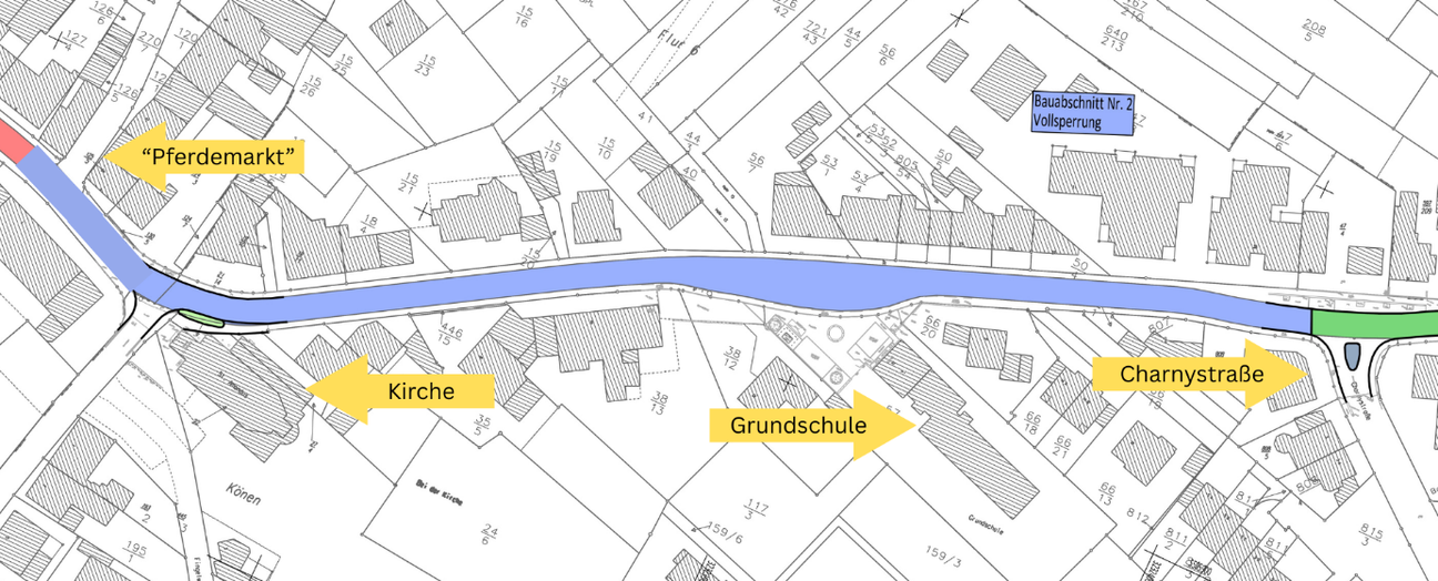 Der zweite Bauabschnitt der Sanierung der Ortsdurchfahrt Konz-Könen ist lila markiert