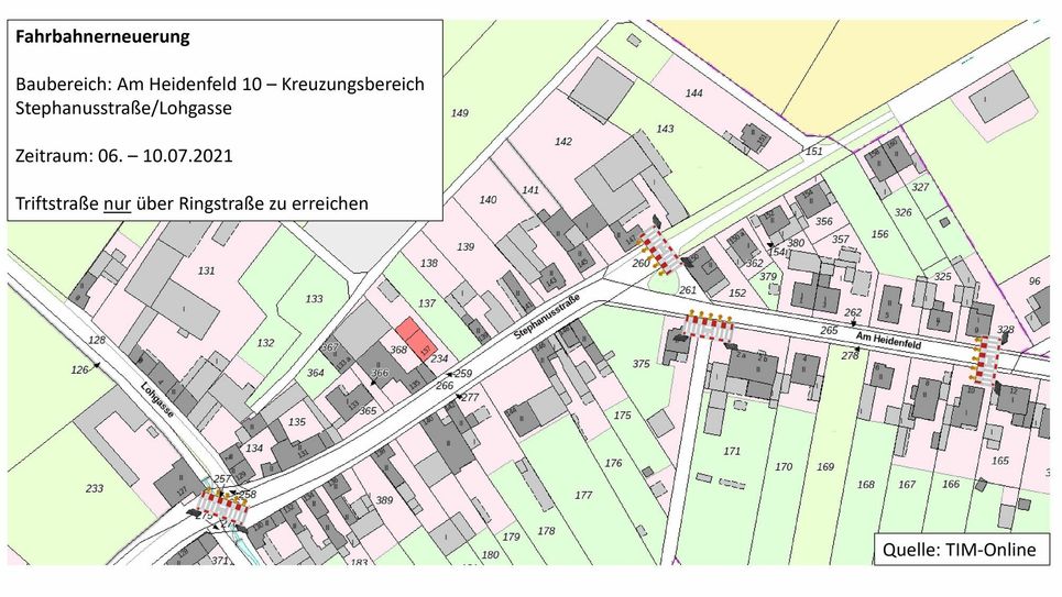 Vom 06. bis 10. Juli wird die Kanalsanierung im Bereich Stephanussstraße/Am Heidenfeld unter Vollsperrung abgeschlossen. Grafik: Stadt Zülpich