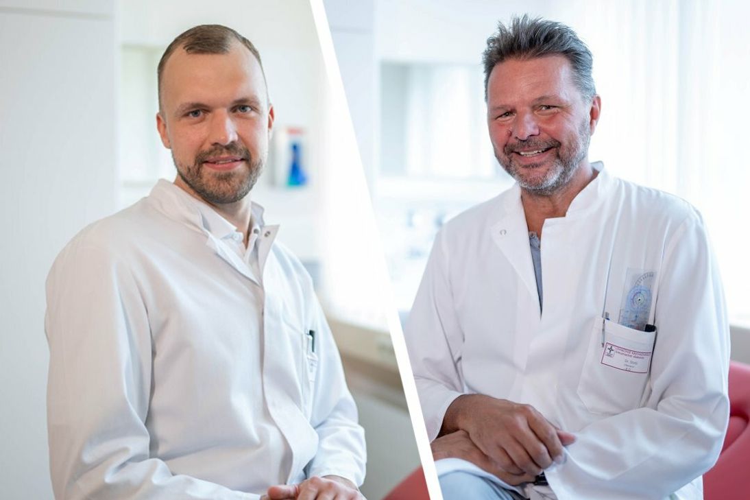 Dr. med. Markus Stolz (rechts), Oberarzt der Abteilung Orthopädie, und Tomas Cicinskas (links), Oberarzt und Koordinator des Endoprothesenzentrums, informieren am Mittwoch über Schultererkrankungen.