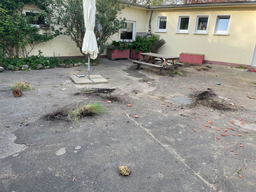 Ausgerupft, abgerissen, zerdeppert: Viele der von den Kindern sorgsam gepflegten Blumenkübel haben die Täter zerstört, die Pflanzen wurden achtlos auf den Boden geschmissen.