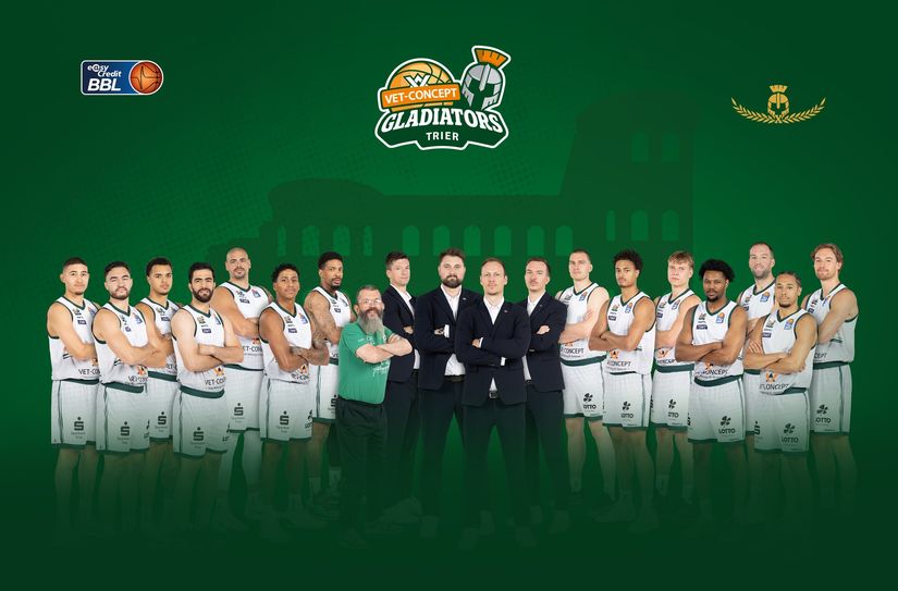 Das aktuelle Mannschaftsfoto der Gladiators Trier für die BBL Saison 2025/26.