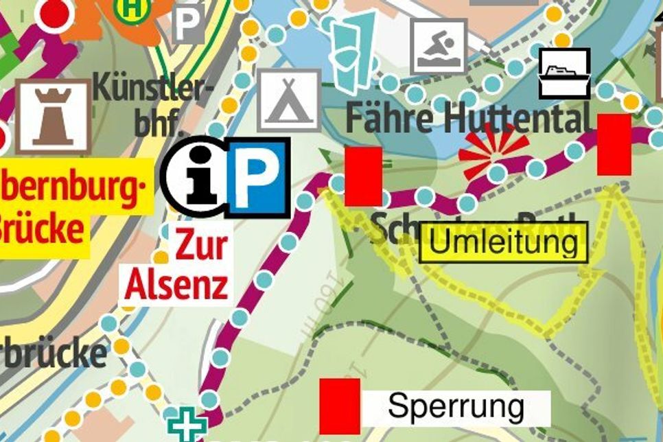 Die Umleitung verlängert die Strecke zur Ruine Rheingrafenstein um etwa einen Kilometer - dafür sparen sich Wanderer allerdings den Treppenweg.