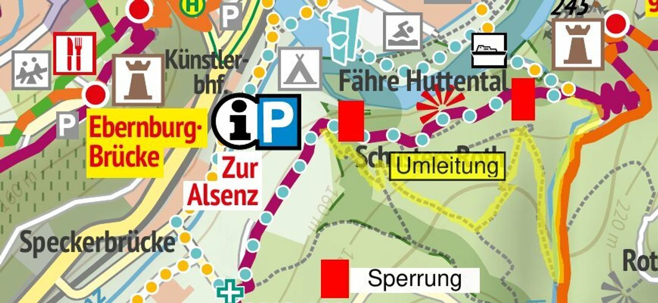 Die Umleitung verlängert die Strecke zur Ruine Rheingrafenstein um etwa einen Kilometer - dafür sparen sich Wanderer allerdings den Treppenweg.