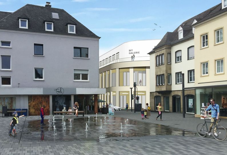 Blick in die Zukunft: Ansicht von der Hauptstraße auf die Bit Galerie im Jahr 2022. Grafik: cfw architekten