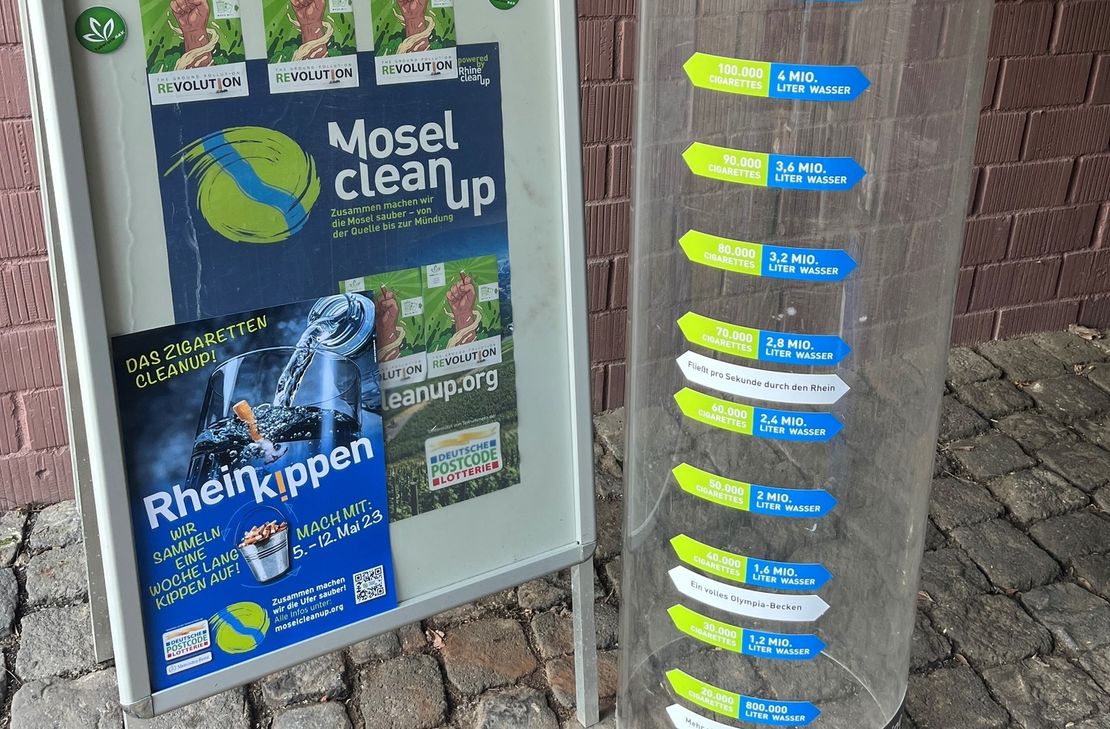 Zeigt die Umweltverschmutzung an: eine Kippensäule.