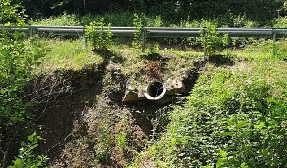 Die Böschung der L 206 zwischen Brodenbach und Morshausen wurde durch Starkregen teilweise ausgespült.